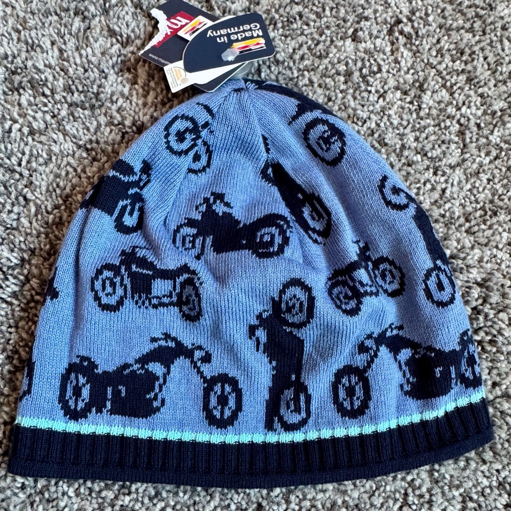 Maximo Blue Motorcycle Knit Hat for Boys. 100% Cotton. Size 53 (S in US). NWT